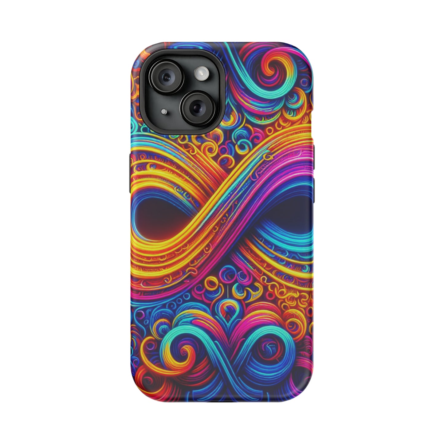 ElectroFractal Fluorescence. Neon Trippy Infinity Patterns Premium Art Magsafe Magnet Tough IPhone 13 14 15 Pro Plus Max and Mini in Matte and Glossy Phone cases