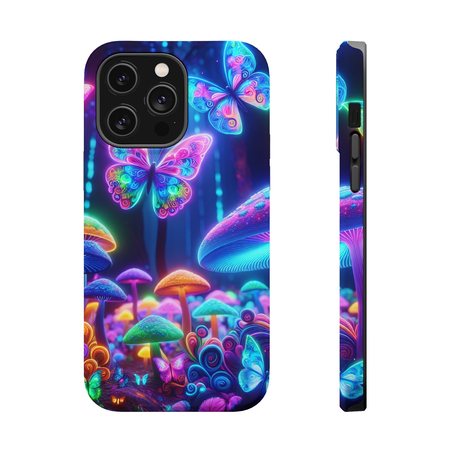 Neon Ecstasy. Neon Butterflies and Mushrooms Premium Art Magsafe Magnet Tough IPhone 13 14 15 Pro Plus Max and Mini in Matte and Glossy Phone cases