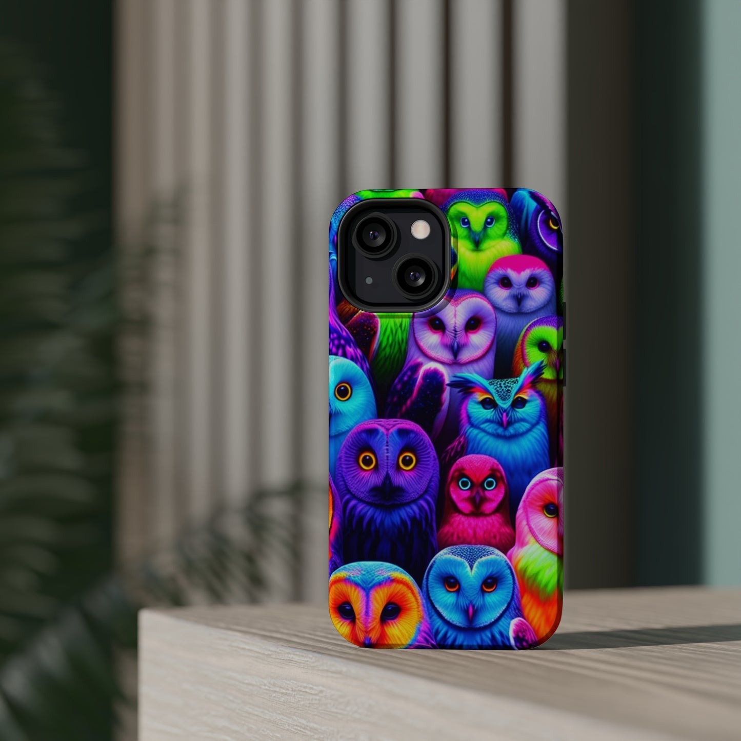 Vivid Nocturnal Neonatures Neon Owls Premium Art Magsafe Magnet Tough IPhone 13 14 15 Pro Plus Max and Mini in Matte and Glossy Phone cases