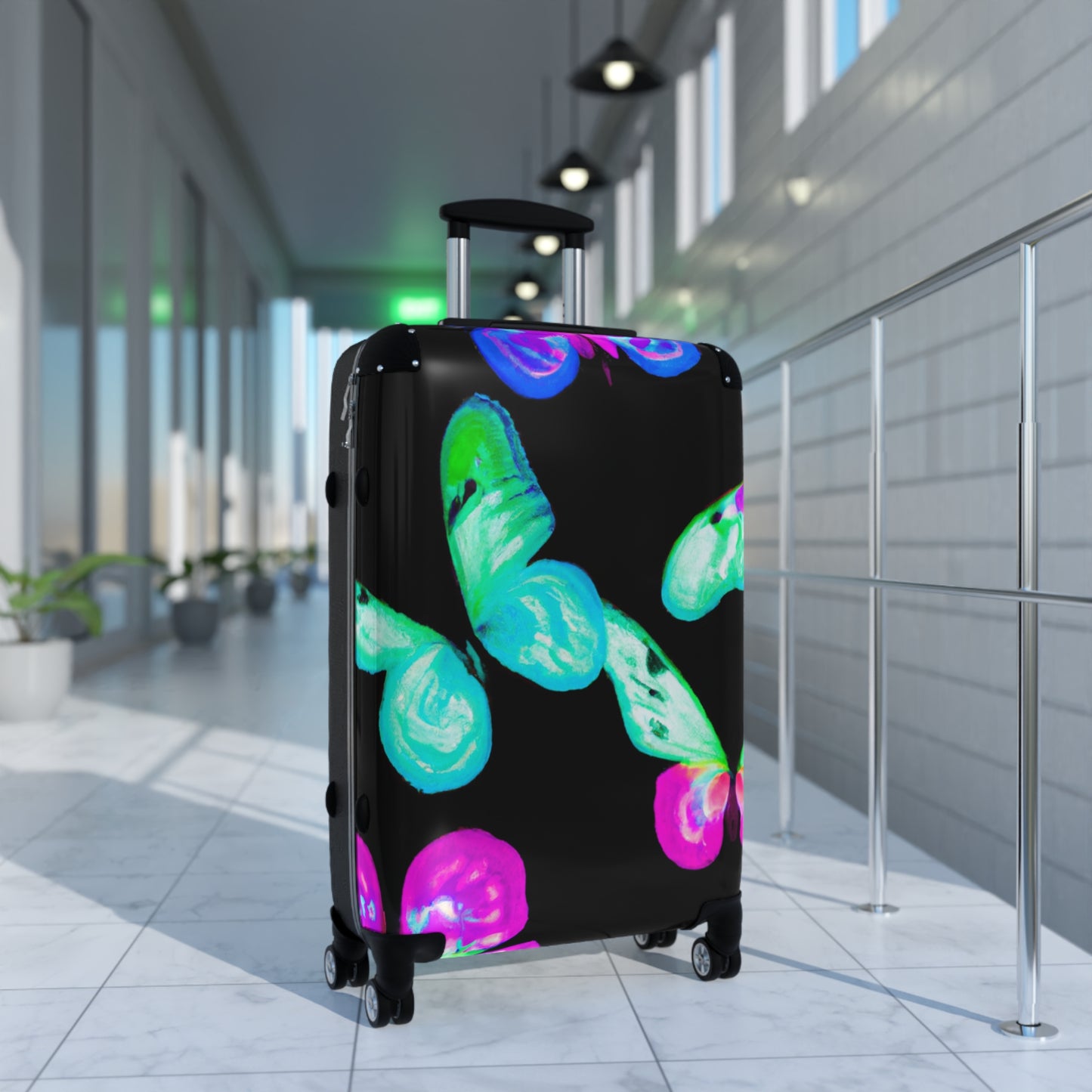 "Neon Butterfly Burst" - Neon Butterflies Suitcase
