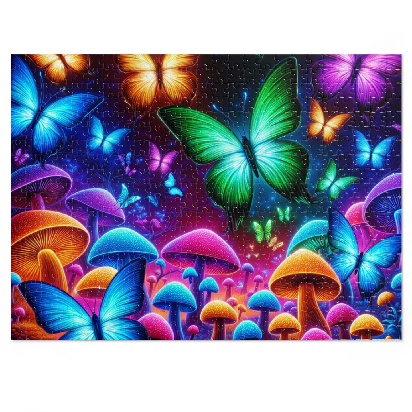 Neon Splurge. - Neon Butterflies and Mushrooms Puzzle 30, 110, 252, and 1000 Pieces