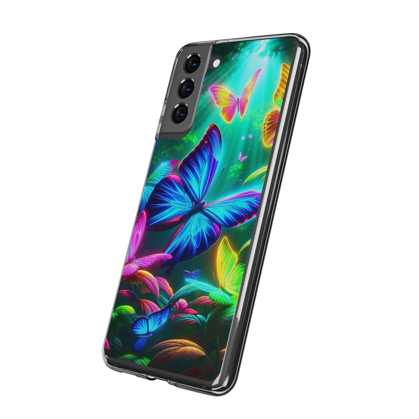 "Vivid Neon Flyaways" NEON Butterflies Art Polycarbonate Phone Case Samsung Galaxy s21 s22 Google Pixel 6 Iphone 11 12 13 14 Pro Max Mini Plus