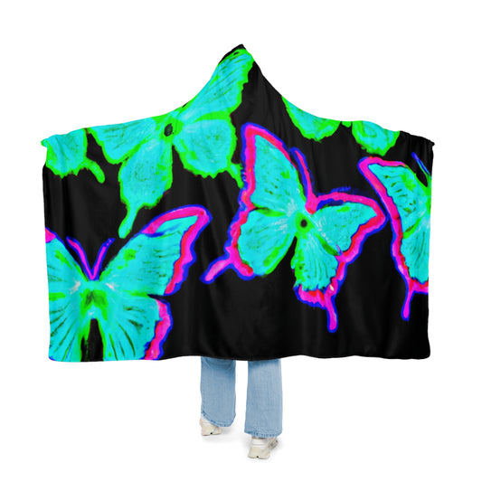 "Aurora's Splendor" - NEON Butterflies Art Hooded Snuggle Blanket