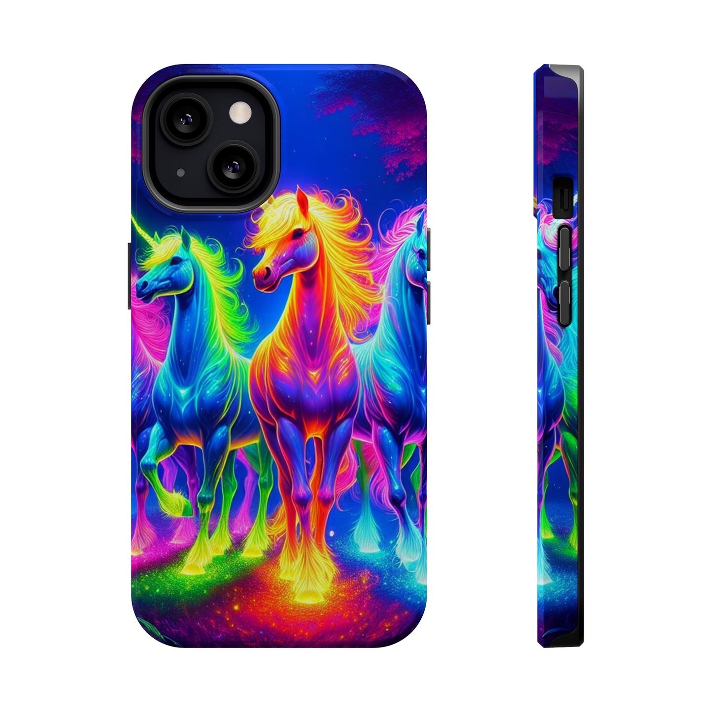 Neon Mystic Magicians Neon Unicorns Premium Art Magsafe Magnet Tough IPhone 13 14 15 Pro Plus Max and Mini in Matte and Glossy Phone cases