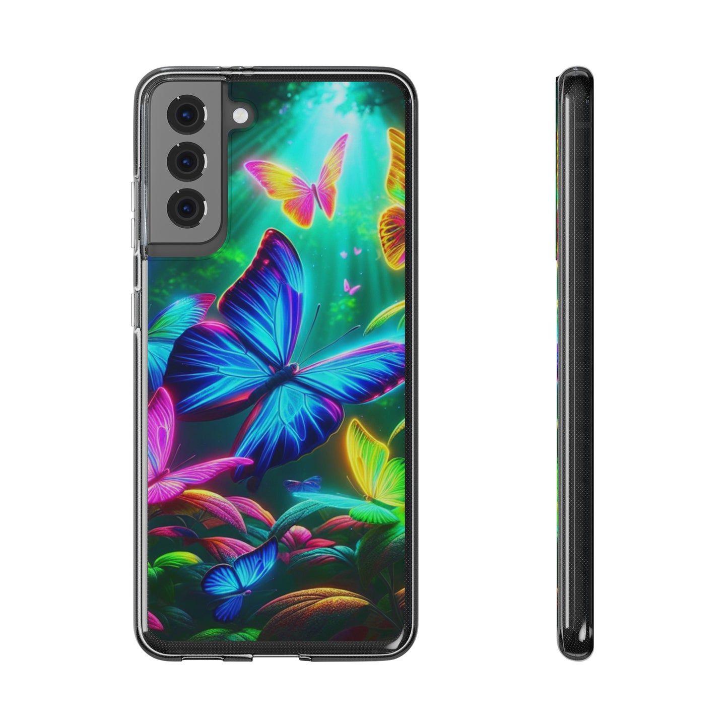 "Vivid Neon Flyaways" NEON Butterflies Art Polycarbonate Phone Case Samsung Galaxy s21 s22 Google Pixel 6 Iphone 11 12 13 14 Pro Max Mini Plus