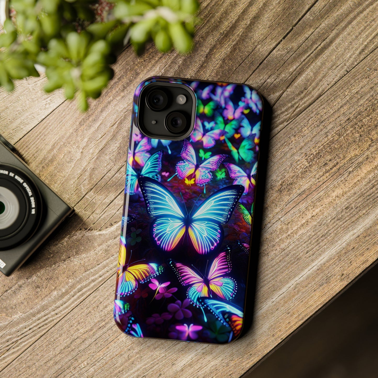 "Neon Butterflies in the Night Sky" Neon Butterflies Premium Art Magsafe Magnet Tough IPhone 13 14 15 Pro Plus Max and Mini in Matte and Glossy Phone cases