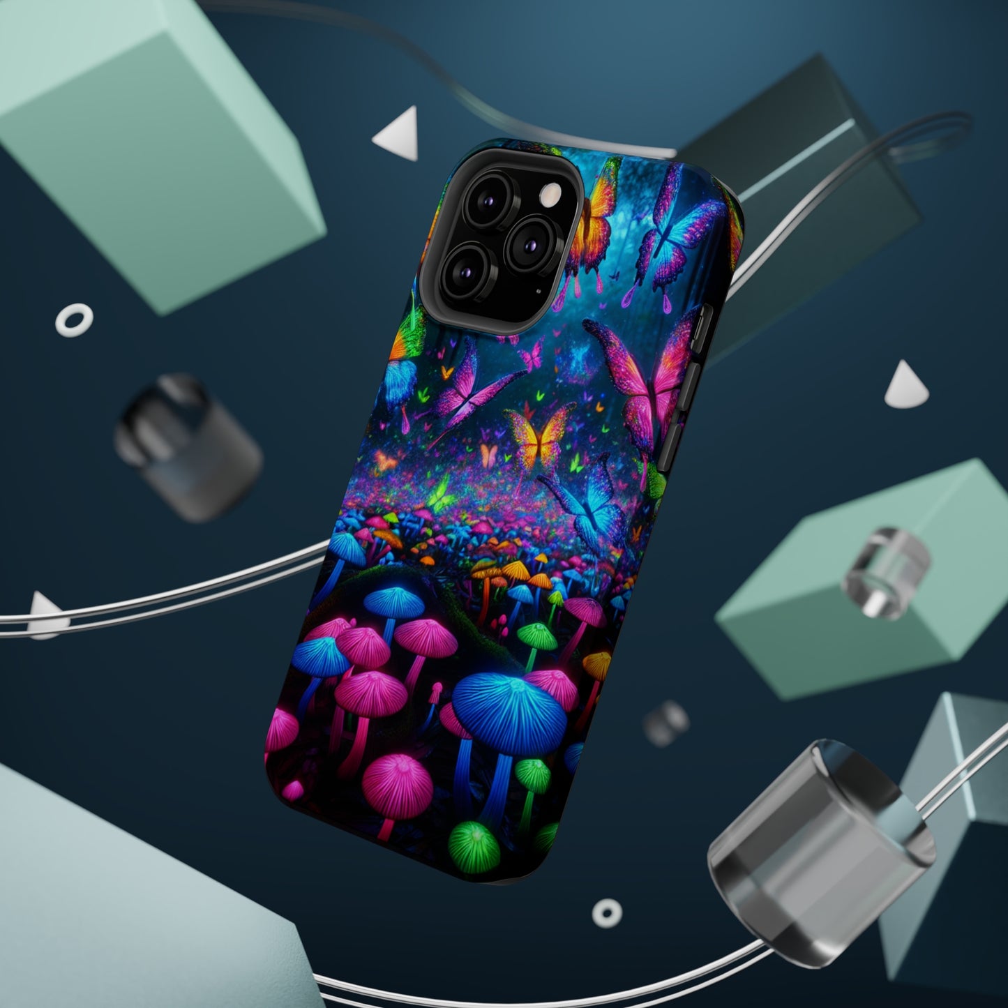 Neon Fruition Neon Butterflies and Mushrooms Premium Art Magsafe Magnet Tough IPhone 13 14 15 Pro Plus Max and Mini in Matte and Glossy Phone cases