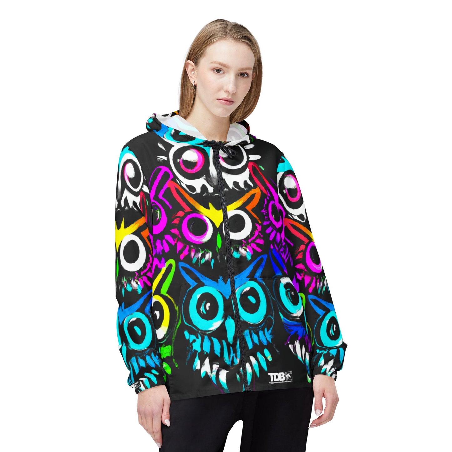 TDB Psychedelic Rave Owl Hooded Unisex Windbreaker