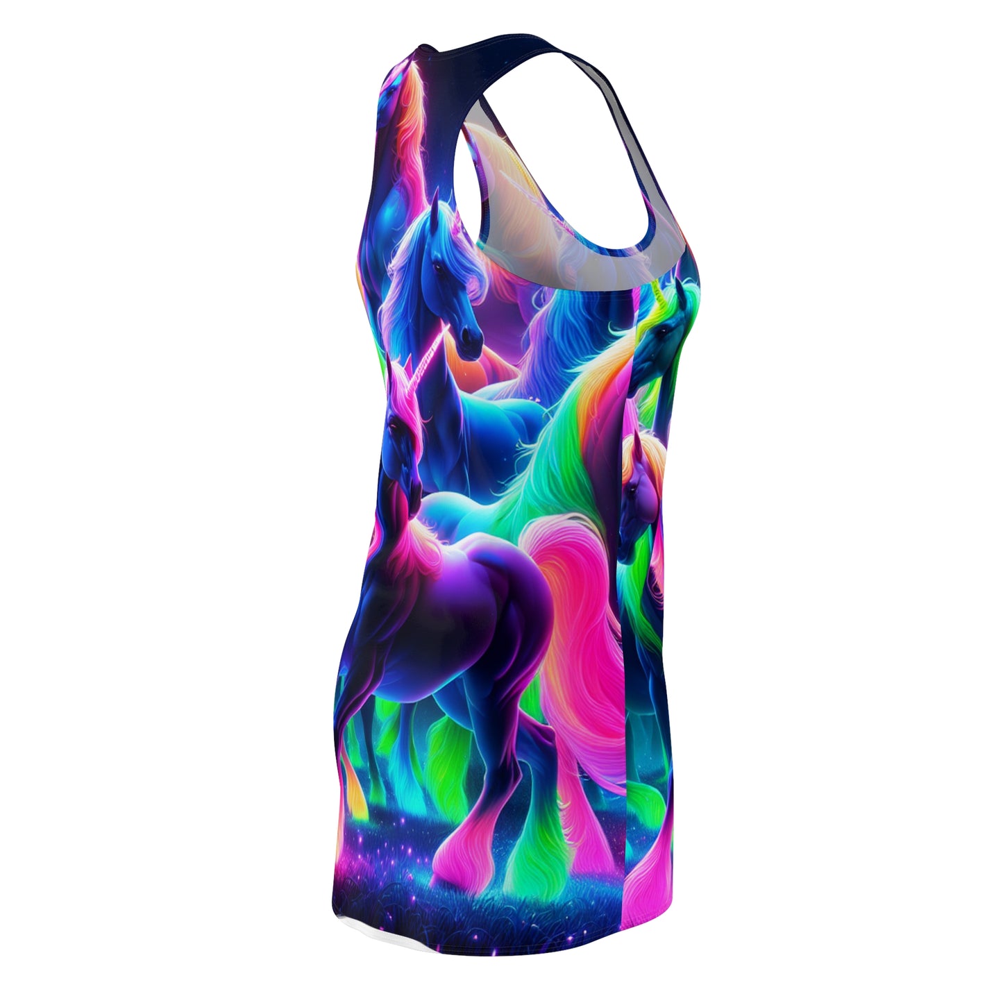 "Neon Divine: A Flock of Unicorns" Neon Unicorns Racerback Dress