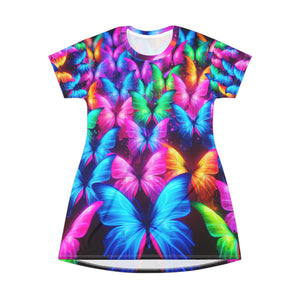 "Butterfly Technicolor Dreamscape" Neon Butterflies Womans T Shirt Dress