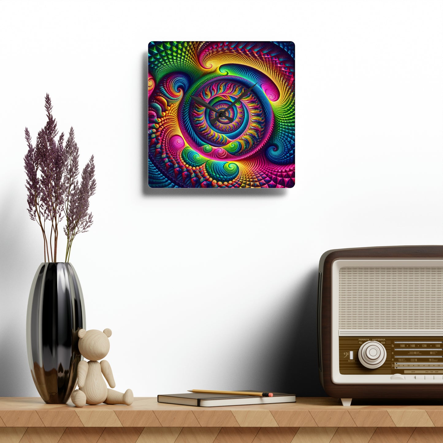 Reflective Neon Odyssey Infinity Patterns Art Acrylic Clock