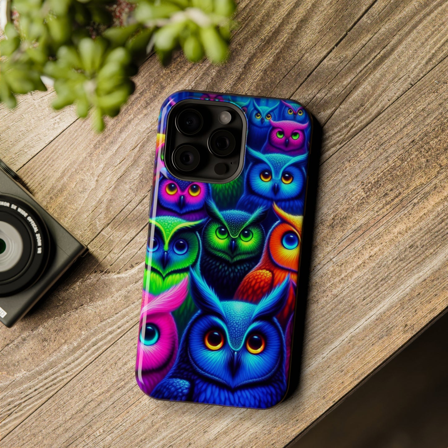 Neon Owlish Delight. Neon Owls Premium Art Magsafe Magnet Tough IPhone 13 14 15 Pro Plus Max and Mini in Matte and Glossy Phone cases