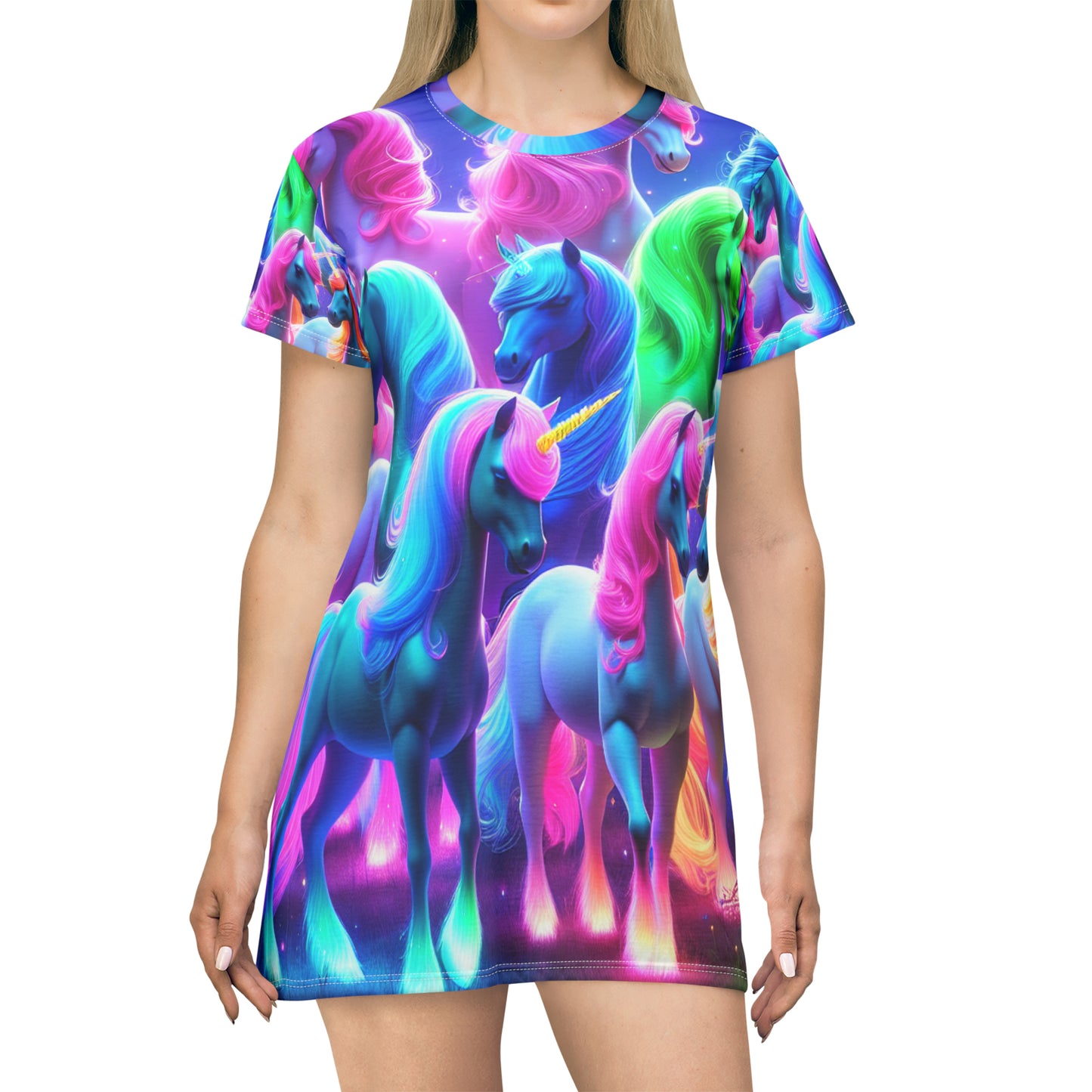 Neon Galaxy Unicorns Neon Unicorns Womans T Shirt Dress