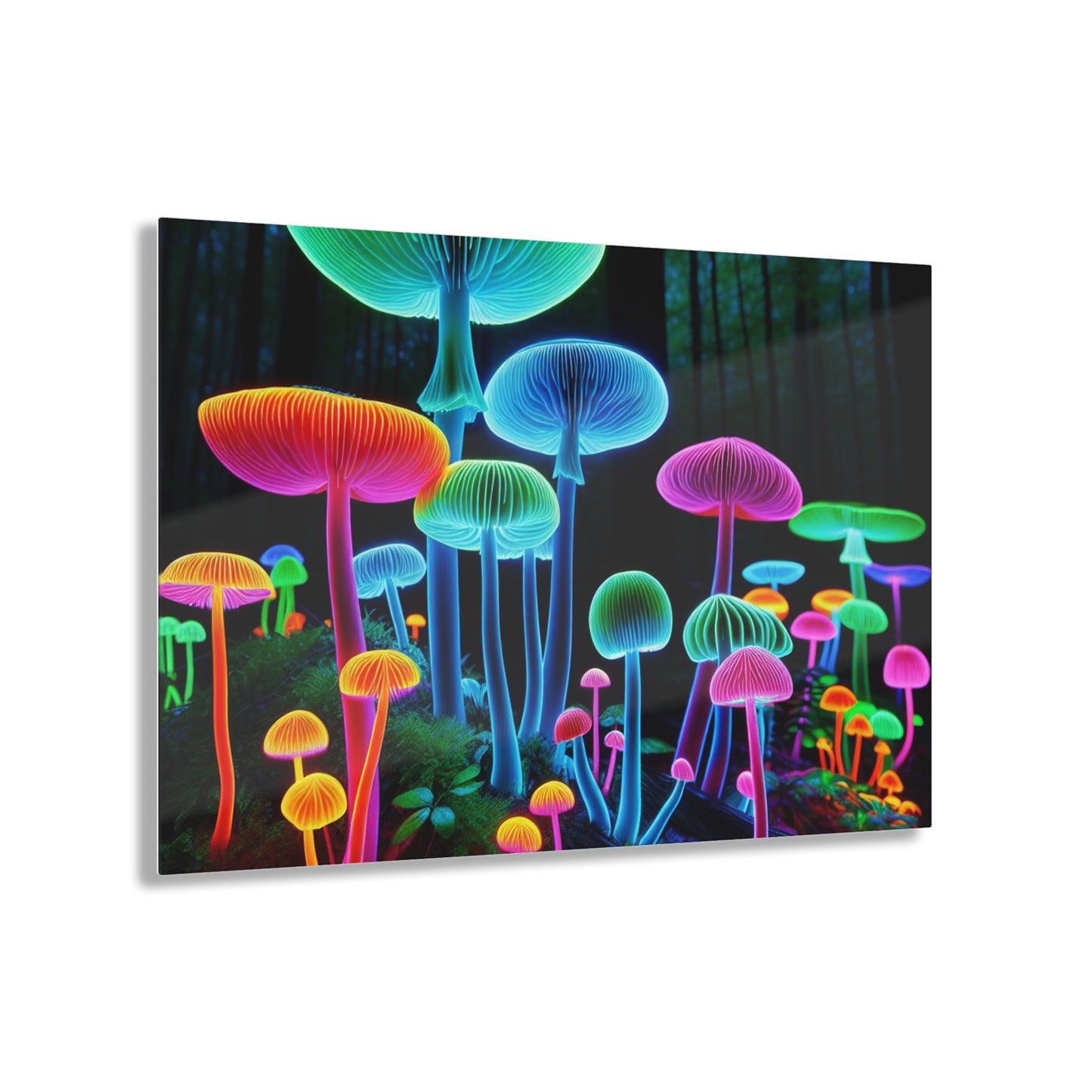 Neon Fungi Glow. Mushrooms 1/4" Glossy Acrylic Art