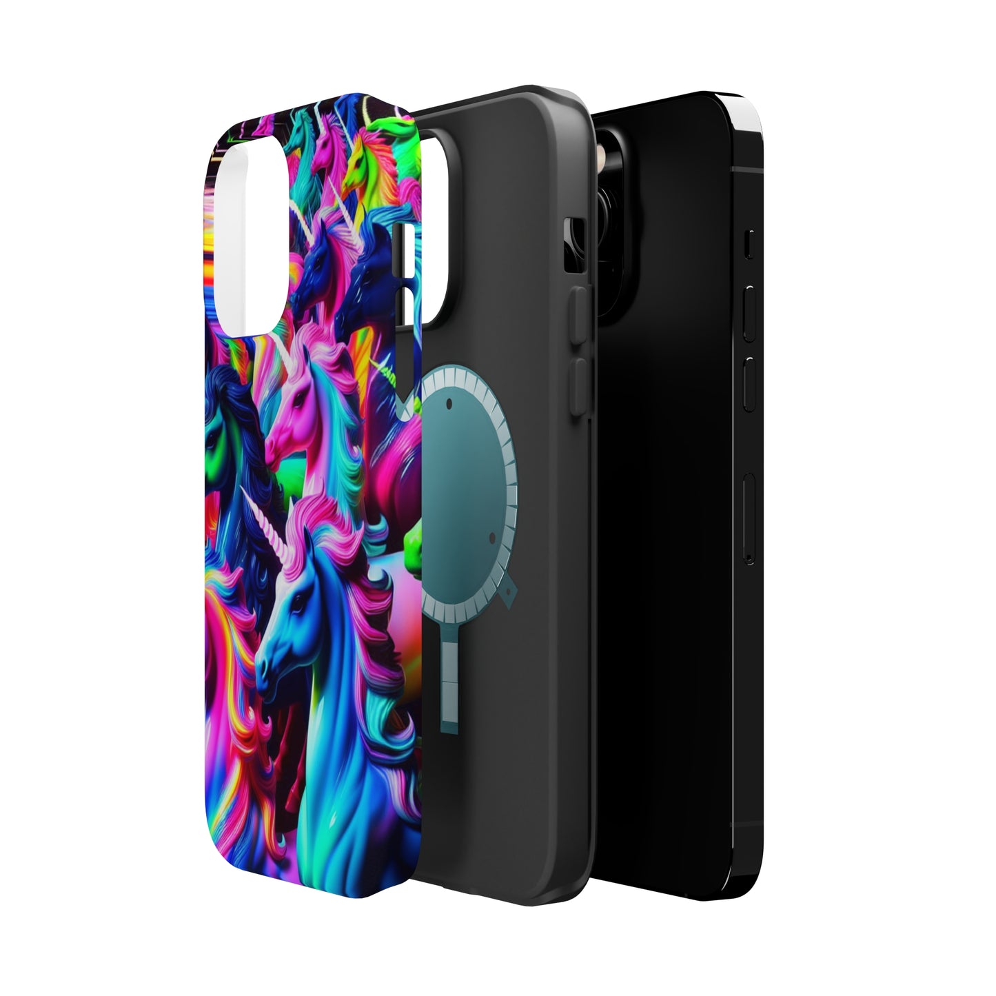 "Neon Illumination" Neon Unicorns Premium Art Magsafe Magnet Tough IPhone 13 14 15 Pro Plus Max and Mini in Matte and Glossy Phone cases