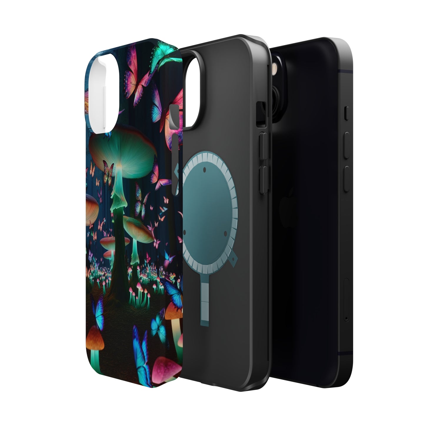 Neon Garden Delight. Neon Butterflies and Mushrooms Premium Art Magsafe Magnet Tough IPhone 13 14 15 Pro Plus Max and Mini in Matte and Glossy Phone cases