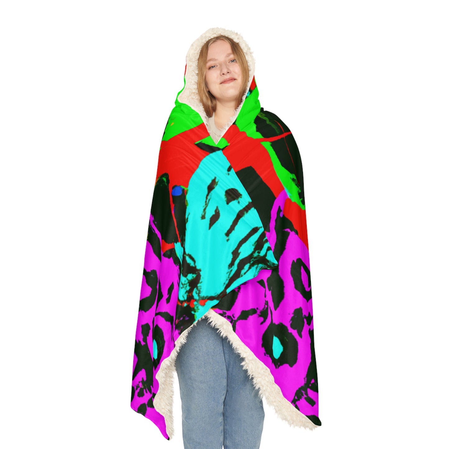 "Neon Nightlife" - NEON Owls Art Hooded Snuggle Blanket