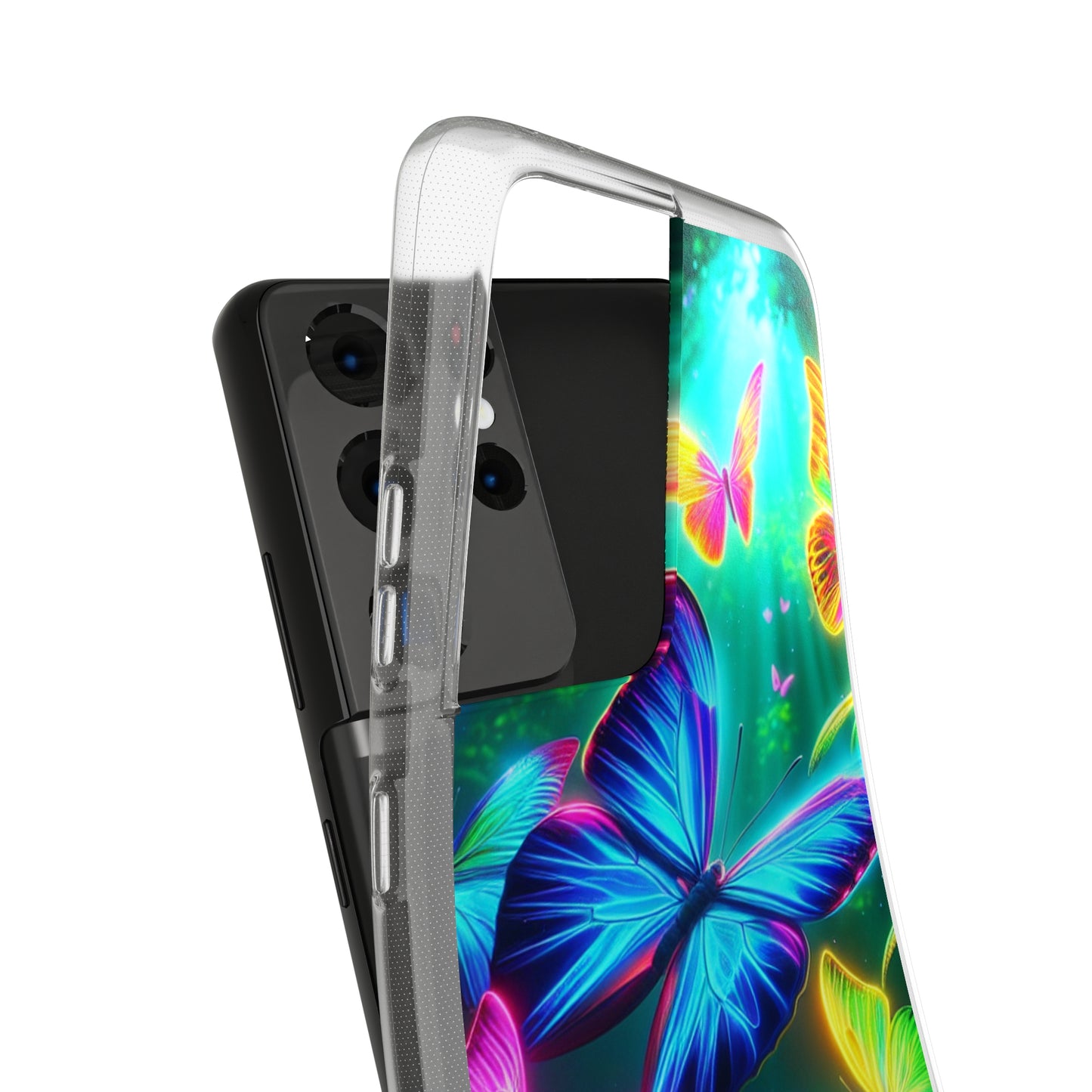 "Vivid Neon Flyaways" NEON Butterflies Art Polycarbonate Phone Case Samsung Galaxy s21 s22 Google Pixel 6 Iphone 11 12 13 14 Pro Max Mini Plus