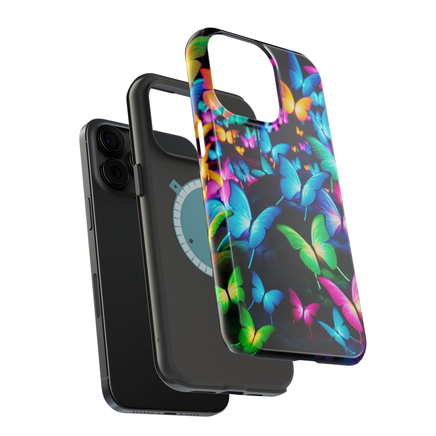 "Neon Butterfly Luridrainbow". Neon Butterflies Premium Art Magsafe Magnet Tough IPhone 13 14 15 Pro Plus Max and Mini in Matte and Glossy Phone cases