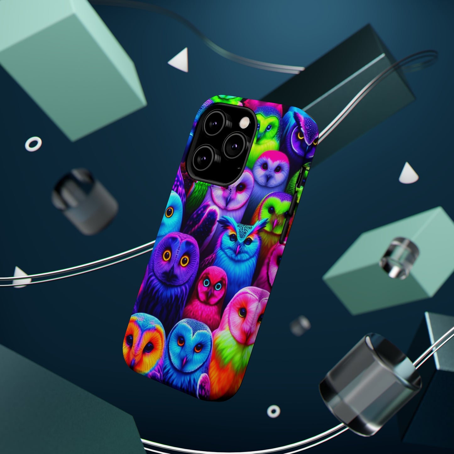 Vivid Nocturnal Neonatures Neon Owls Premium Art Magsafe Magnet Tough IPhone 13 14 15 Pro Plus Max and Mini in Matte and Glossy Phone cases