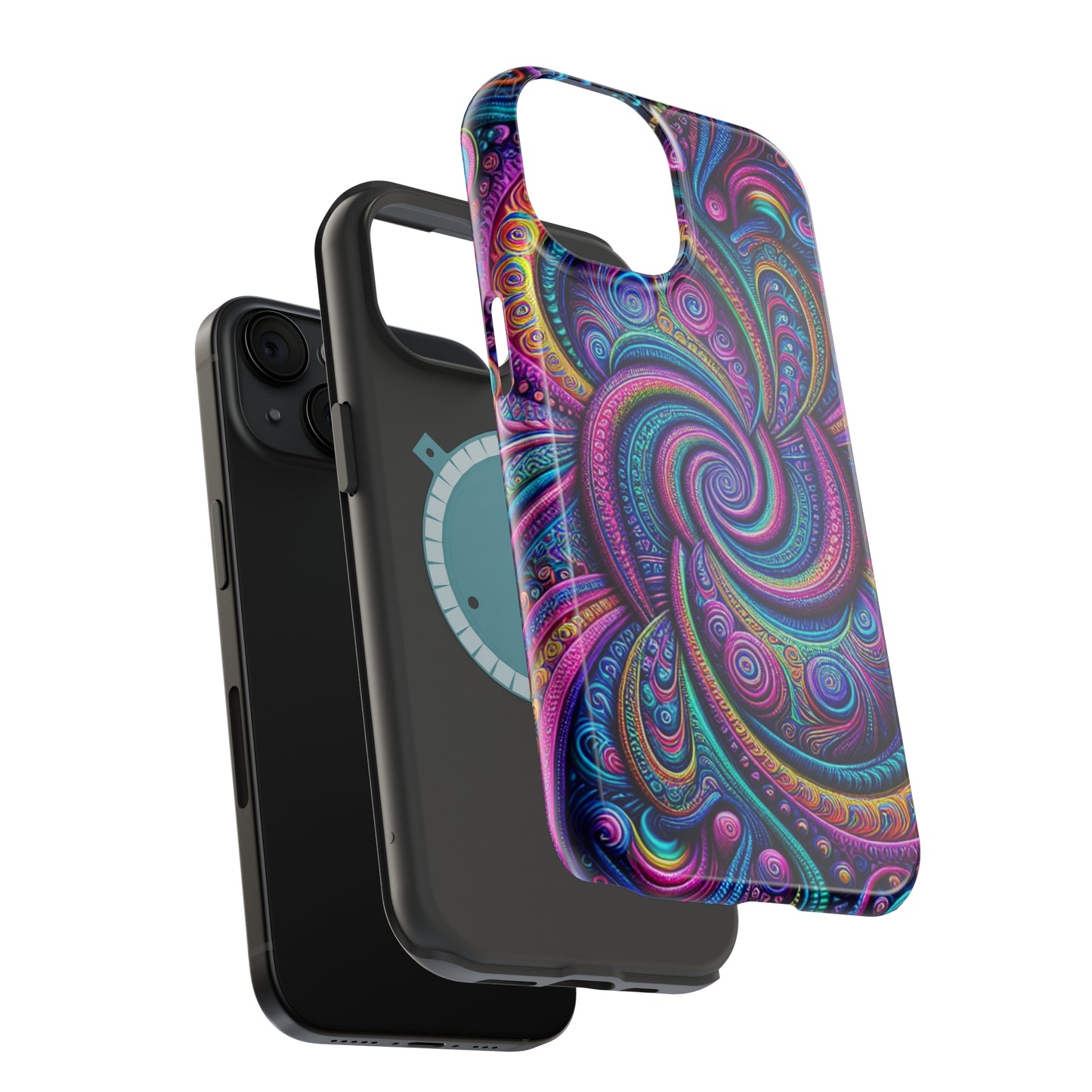 Cosmic Quasar Dreams. Neon Trippy Infinity Patterns Premium Art Magsafe Magnet Tough IPhone 13 14 15 Pro Plus Max and Mini in Matte and Glossy Phone cases