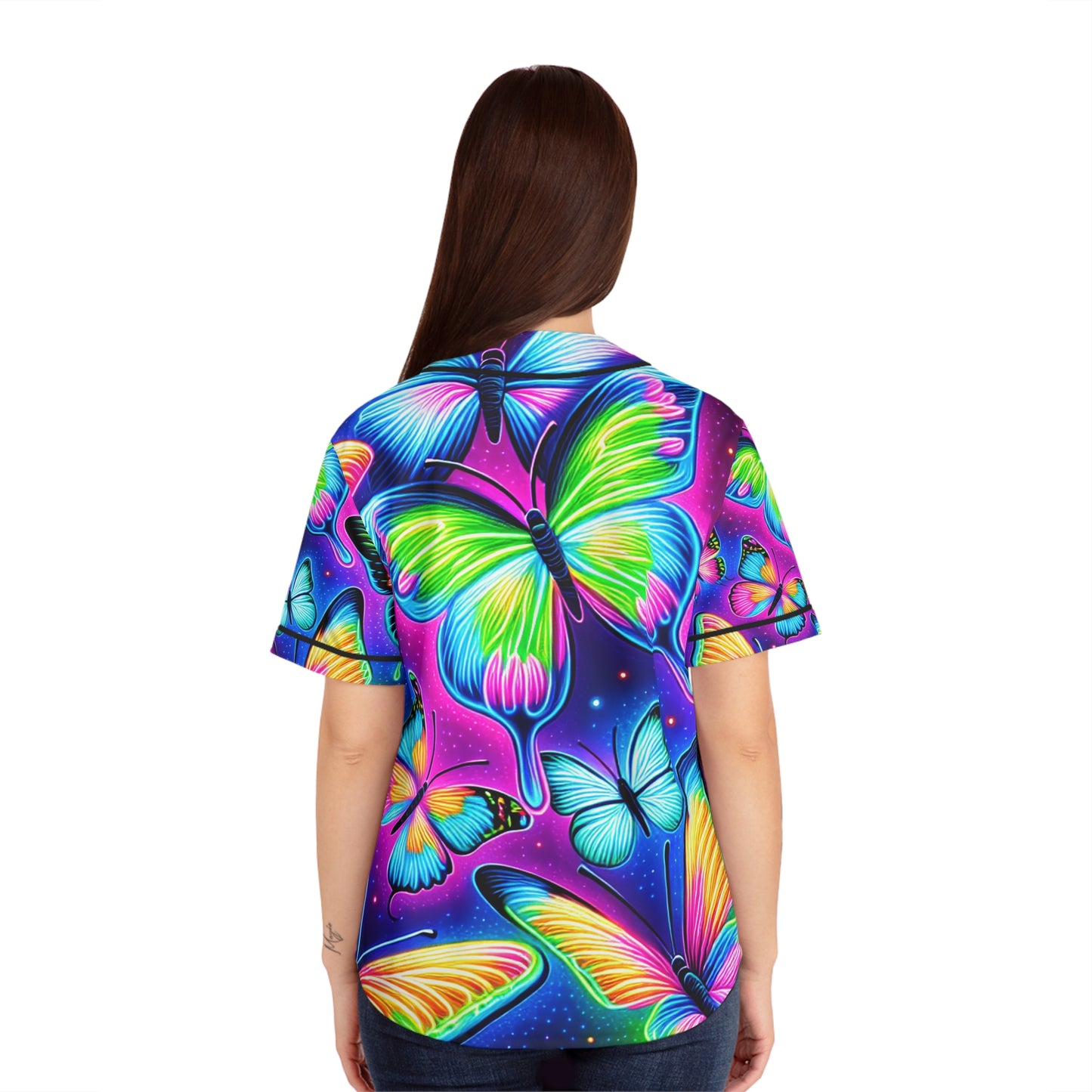 "Neon Embrace" Neon Butterflies Womans Jersey