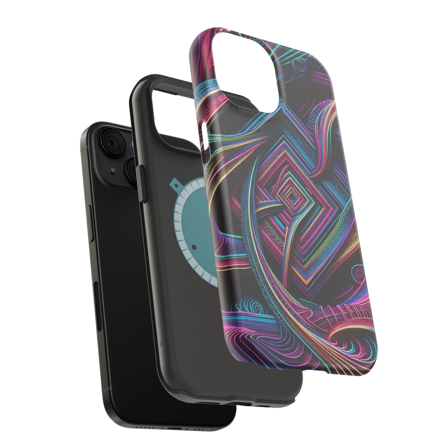 Fluxing Fractalvisage. Neon Trippy Infinity Patterns Premium Art Magsafe Magnet Tough IPhone 13 14 15 Pro Plus Max and Mini in Matte and Glossy Phone cases