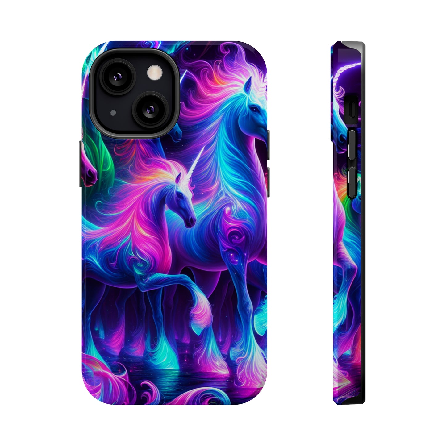 Neon Uniflourish Neon Unicorns Premium Art Magsafe Magnet Tough IPhone 13 14 15 Pro Plus Max and Mini in Matte and Glossy Phone cases