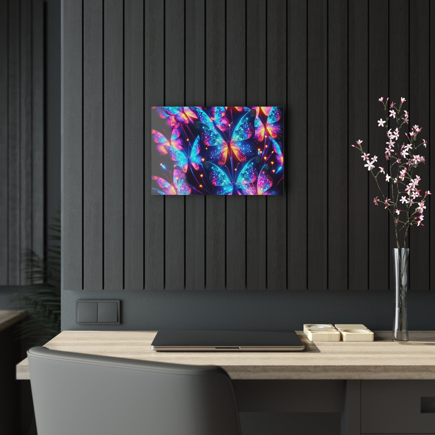 "Neon Butterflies in Flight" NEON Butterflies Art 1/4" Glossy Acrylic Art