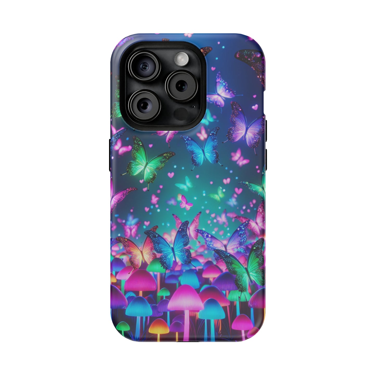 Neon Eden. Neon Butterflies and Mushrooms Premium Art Magsafe Magnet Tough IPhone 13 14 15 Pro Plus Max and Mini in Matte and Glossy Phone cases
