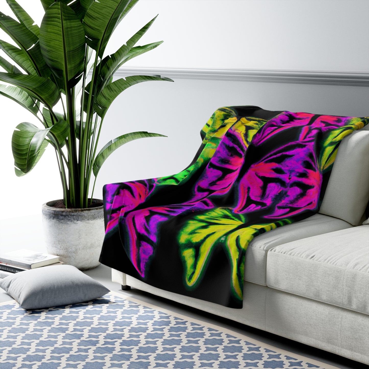 "Electric Butterflies" - NEON Butterflies Art Sherpa Blanket