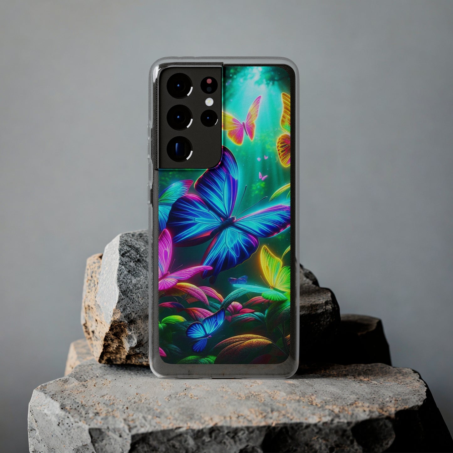 "Vivid Neon Flyaways" NEON Butterflies Art Polycarbonate Phone Case Samsung Galaxy s21 s22 Google Pixel 6 Iphone 11 12 13 14 Pro Max Mini Plus