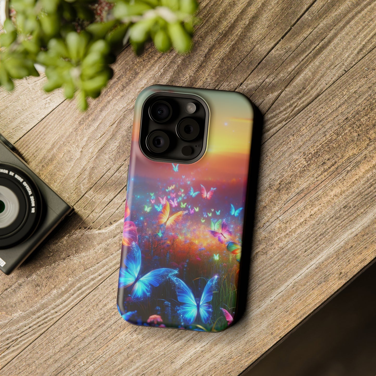 Neon Flight Fantasy Neon Butterflies Premium Art Magsafe Magnet Tough IPhone 13 14 15 Pro Plus Max and Mini in Matte and Glossy Phone cases