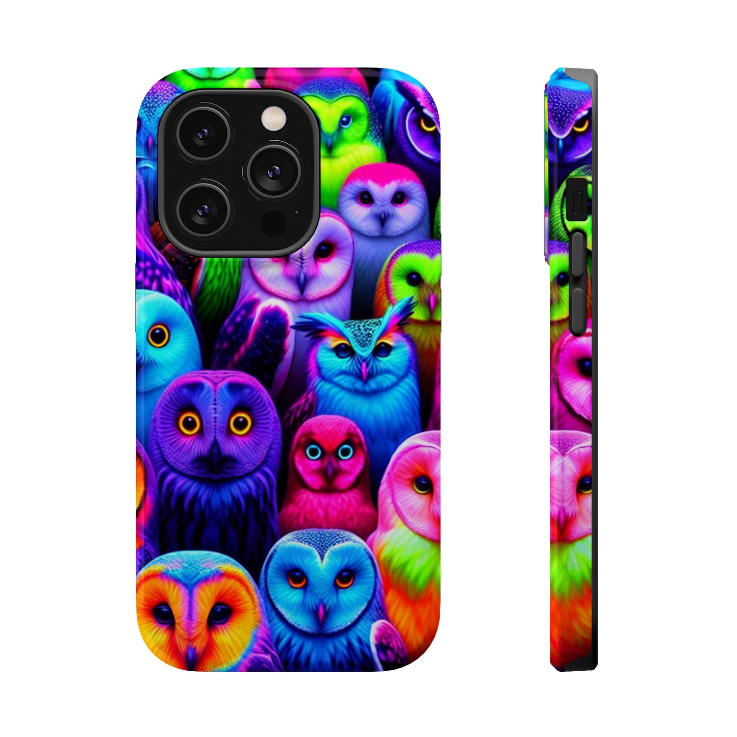 Vivid Nocturnal Neonatures Neon Owls Premium Art Magsafe Magnet Tough IPhone 13 14 15 Pro Plus Max and Mini in Matte and Glossy Phone cases