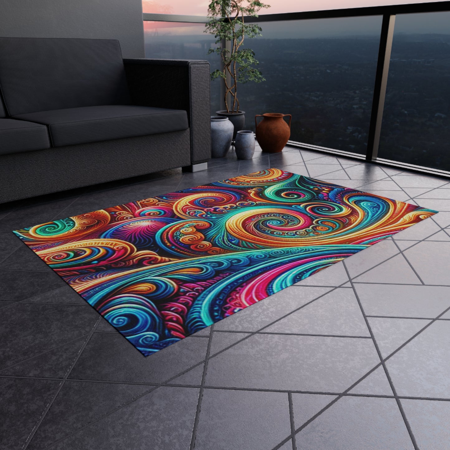 Vibrancy of the Cosmos. Infinity Patterns Outdoor Rug