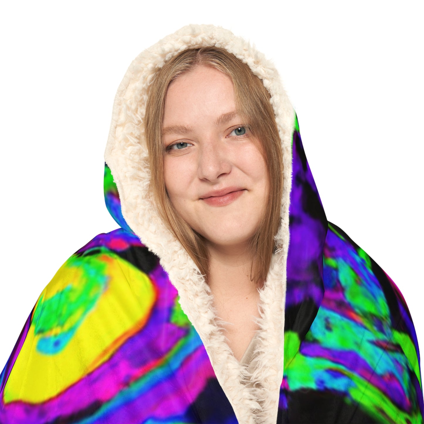 "Owls After Dark" - NEON Owls Art Hooded Snuggle Blanket