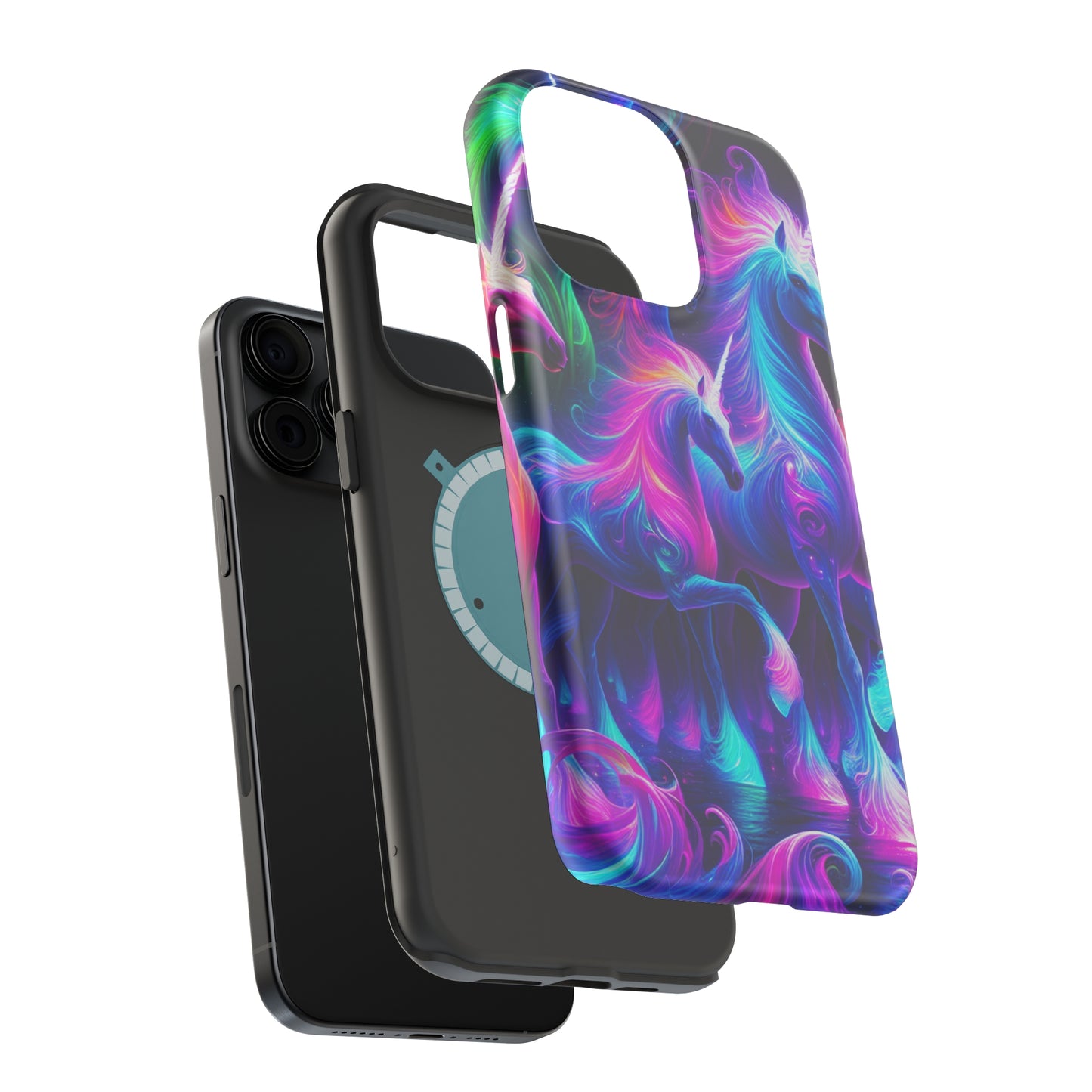 Neon Uniflourish Neon Unicorns Premium Art Magsafe Magnet Tough IPhone 13 14 15 Pro Plus Max and Mini in Matte and Glossy Phone cases