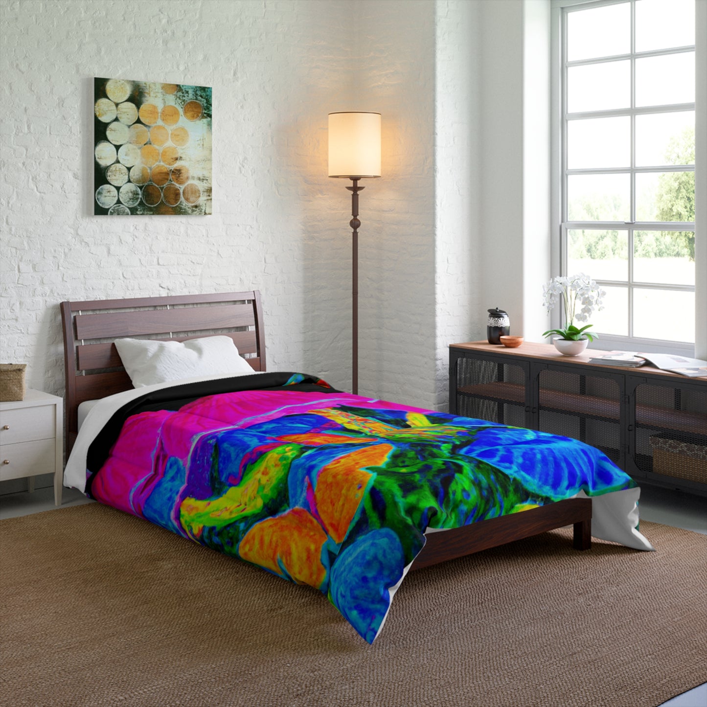 "Neon Blooms of Color" Butterflies & Mushrooms Comforter Blanket