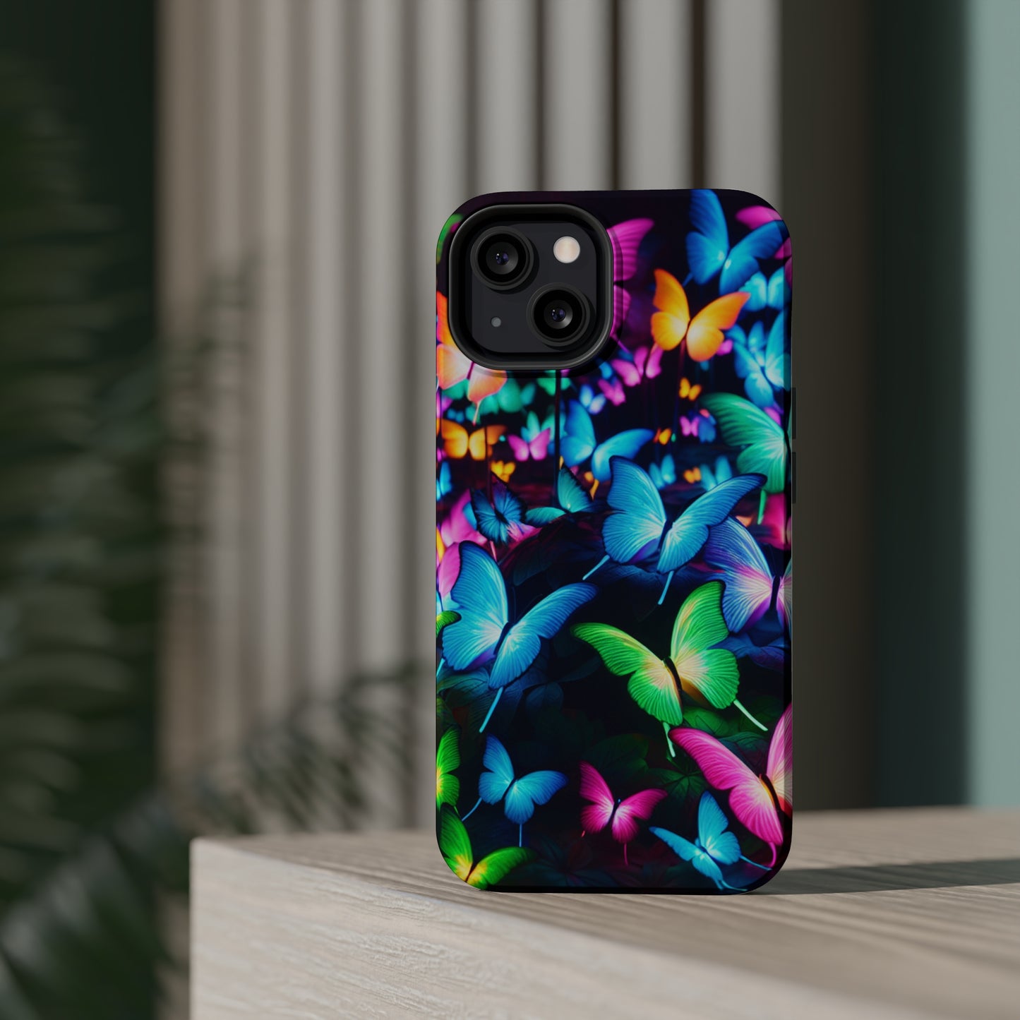 "Neon Butterfly Luridrainbow". Neon Butterflies Premium Art Magsafe Magnet Tough IPhone 13 14 15 Pro Plus Max and Mini in Matte and Glossy Phone cases
