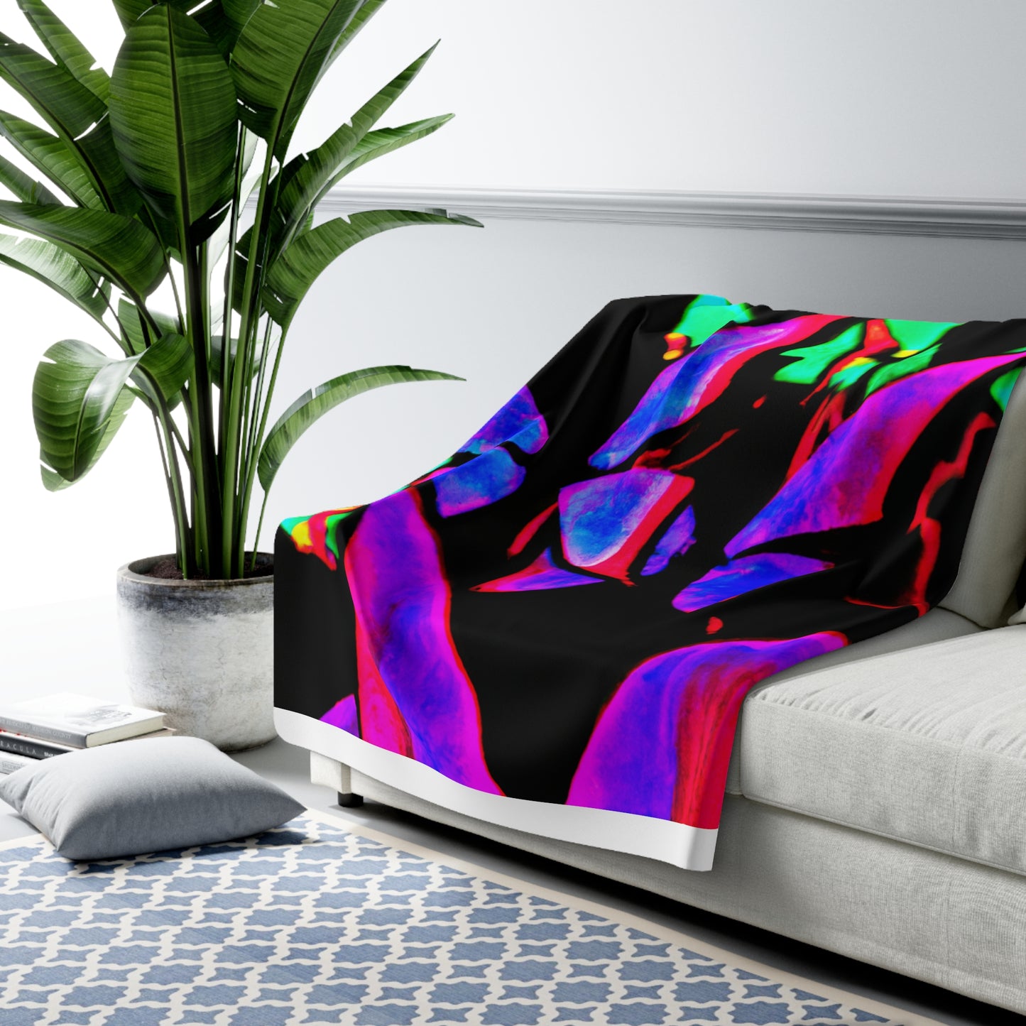"Retro Pollen Provocateurs" - NEON Butterflies Art Sherpa Blanket