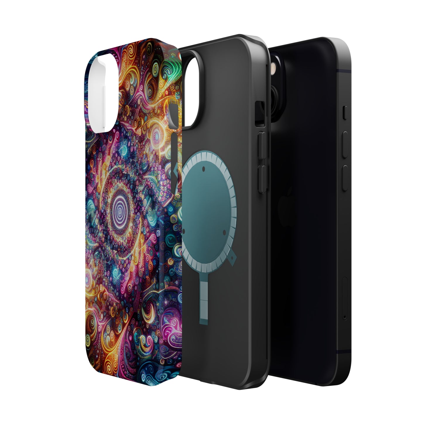 Cosmic Chromatic Mirage. Neon Trippy Infinity Patterns Premium Art Magsafe Magnet Tough IPhone 13 14 15 Pro Plus Max and Mini in Matte and Glossy Phone cases