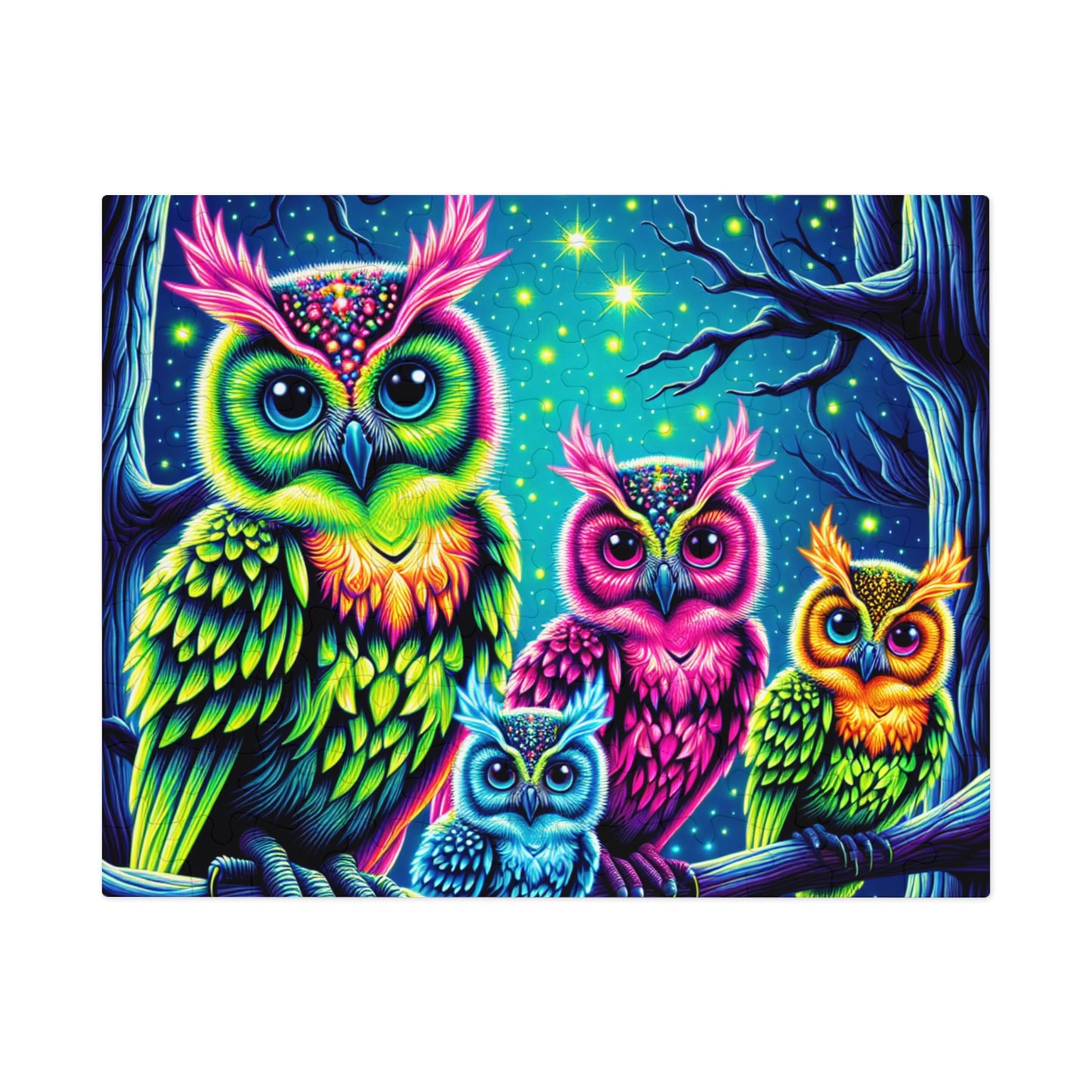 Vibrant Neon Owls - Neon Owls Puzzle 30, 110, 252, and 1000 Pieces