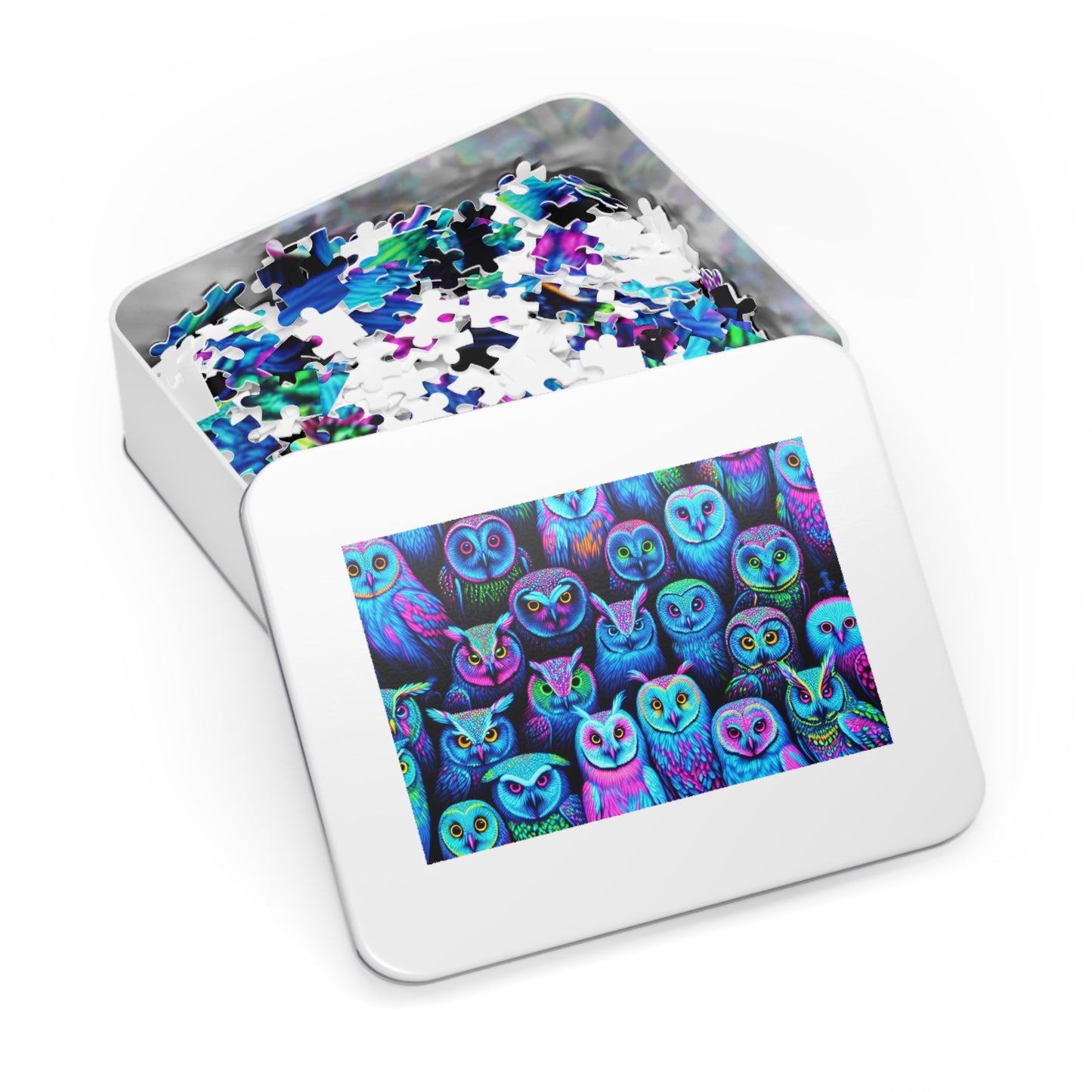 "Neon Nocturnal" - Neon Owls Puzzle 30, 110, 252, and 1000 Pieces