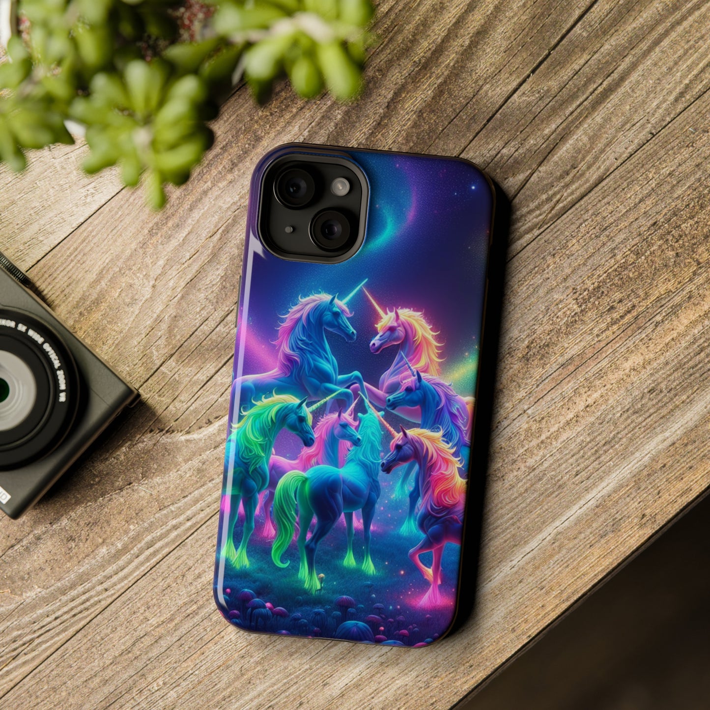 Neon Spectacle of Unicorns Neon Unicorns Premium Art Magsafe Magnet Tough IPhone 13 14 15 Pro Plus Max and Mini in Matte and Glossy Phone cases