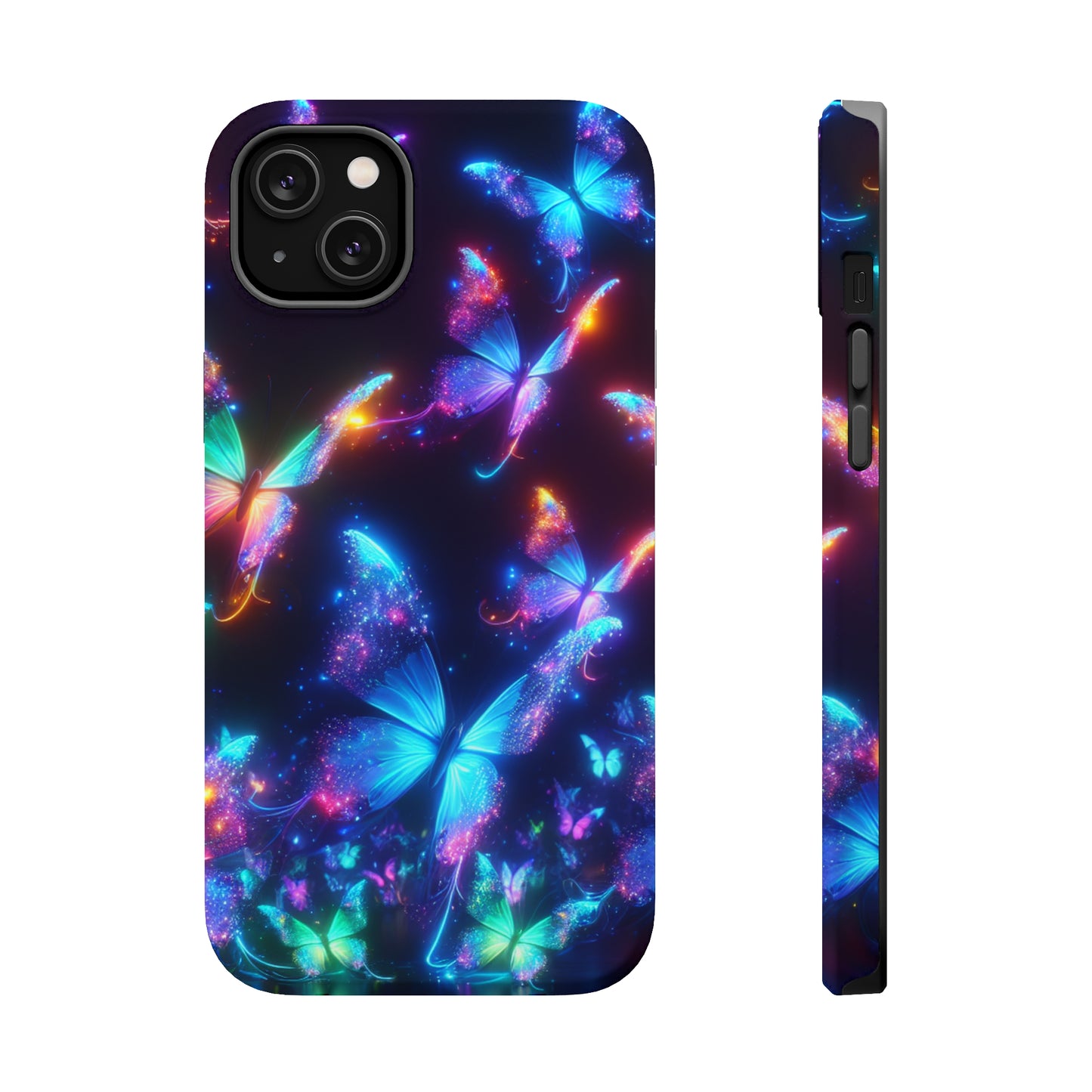 "Electrically Vivid Reverie" Neon Butterflies Premium Art Magsafe Magnet Tough IPhone 13 14 15 Pro Plus Max and Mini in Matte and Glossy Phone cases