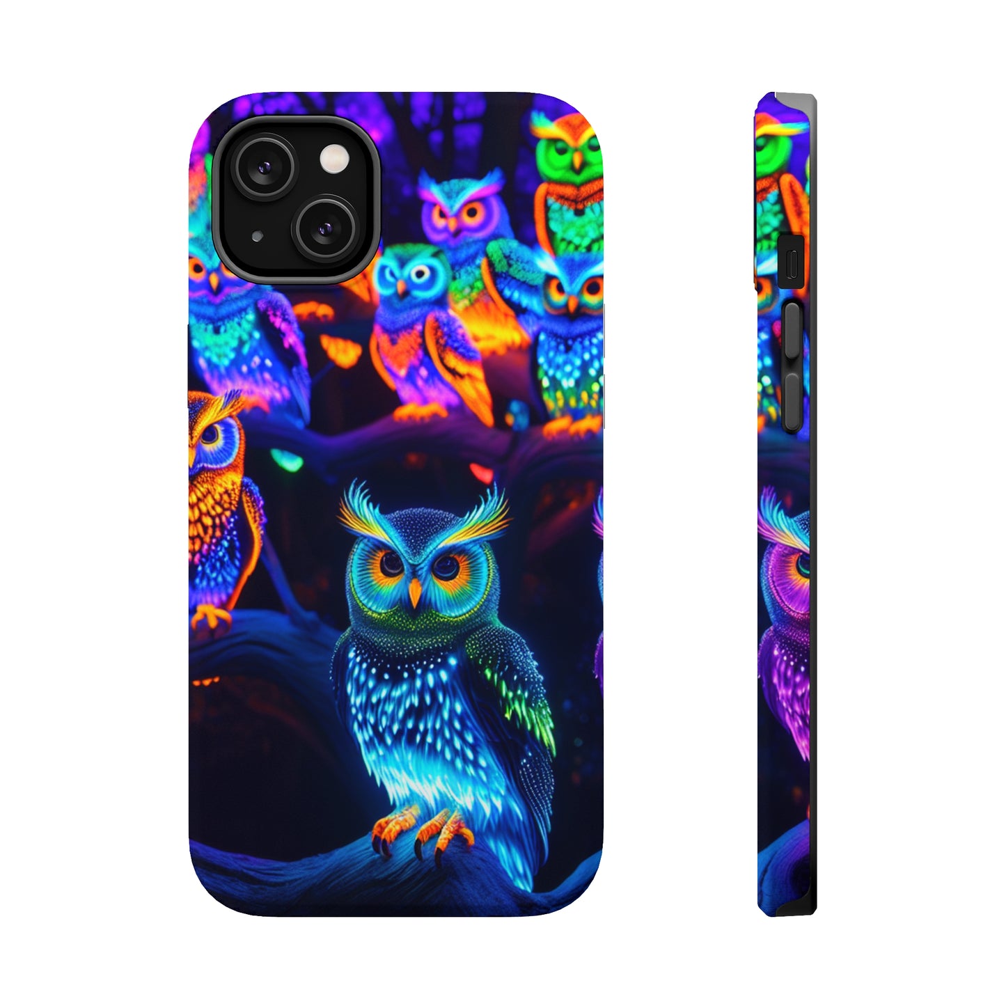 Glowing Neon Clan. Neon Owls Premium Art Magsafe Magnet Tough IPhone 13 14 15 Pro Plus Max and Mini in Matte and Glossy Phone cases