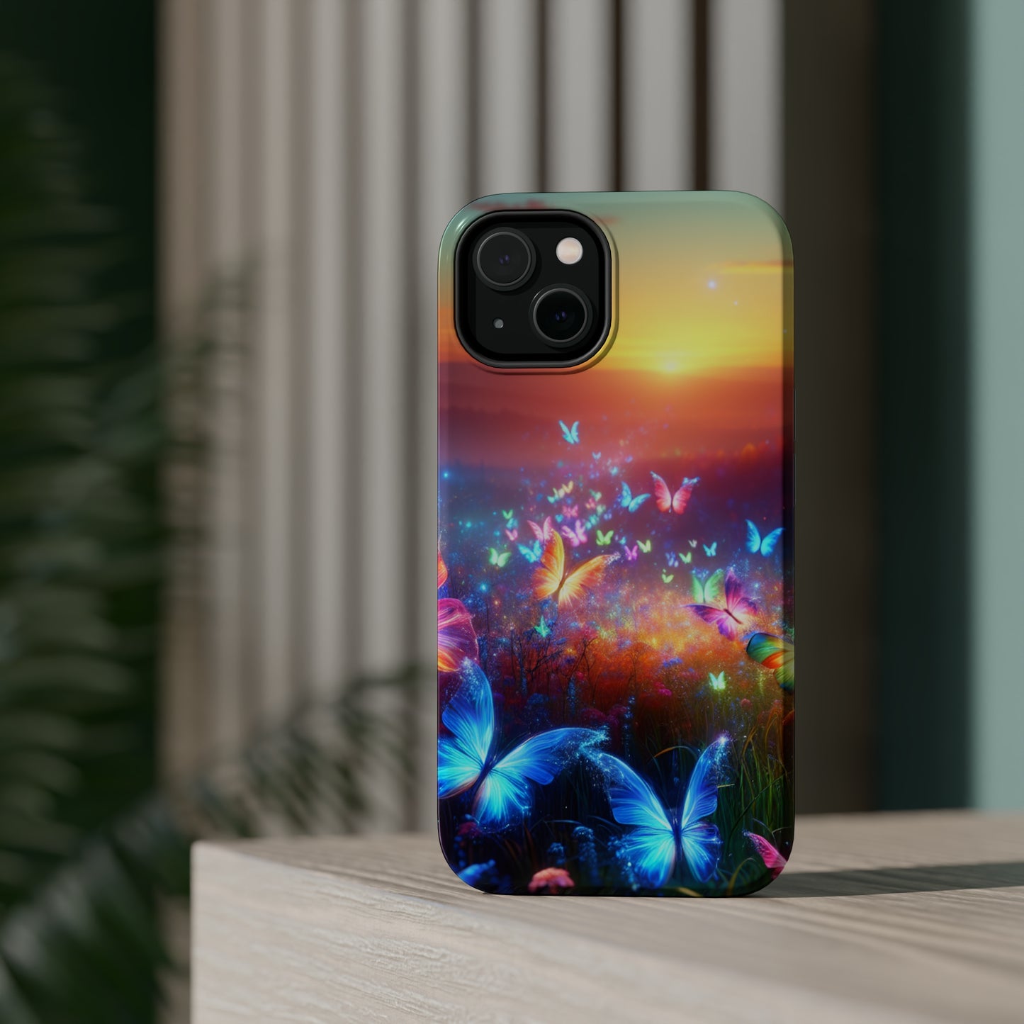 Neon Flight Fantasy Neon Butterflies Premium Art Magsafe Magnet Tough IPhone 13 14 15 Pro Plus Max and Mini in Matte and Glossy Phone cases