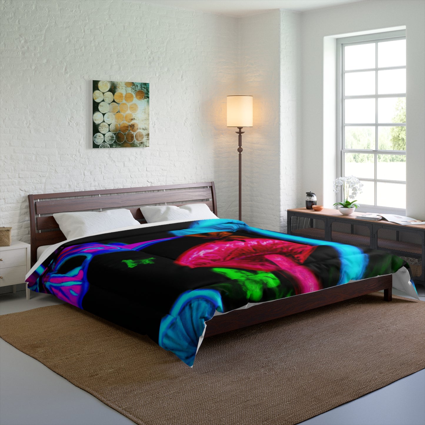 "Vibrant Nectar Dreamscape" Butterflies & Mushrooms Comforter Blanket
