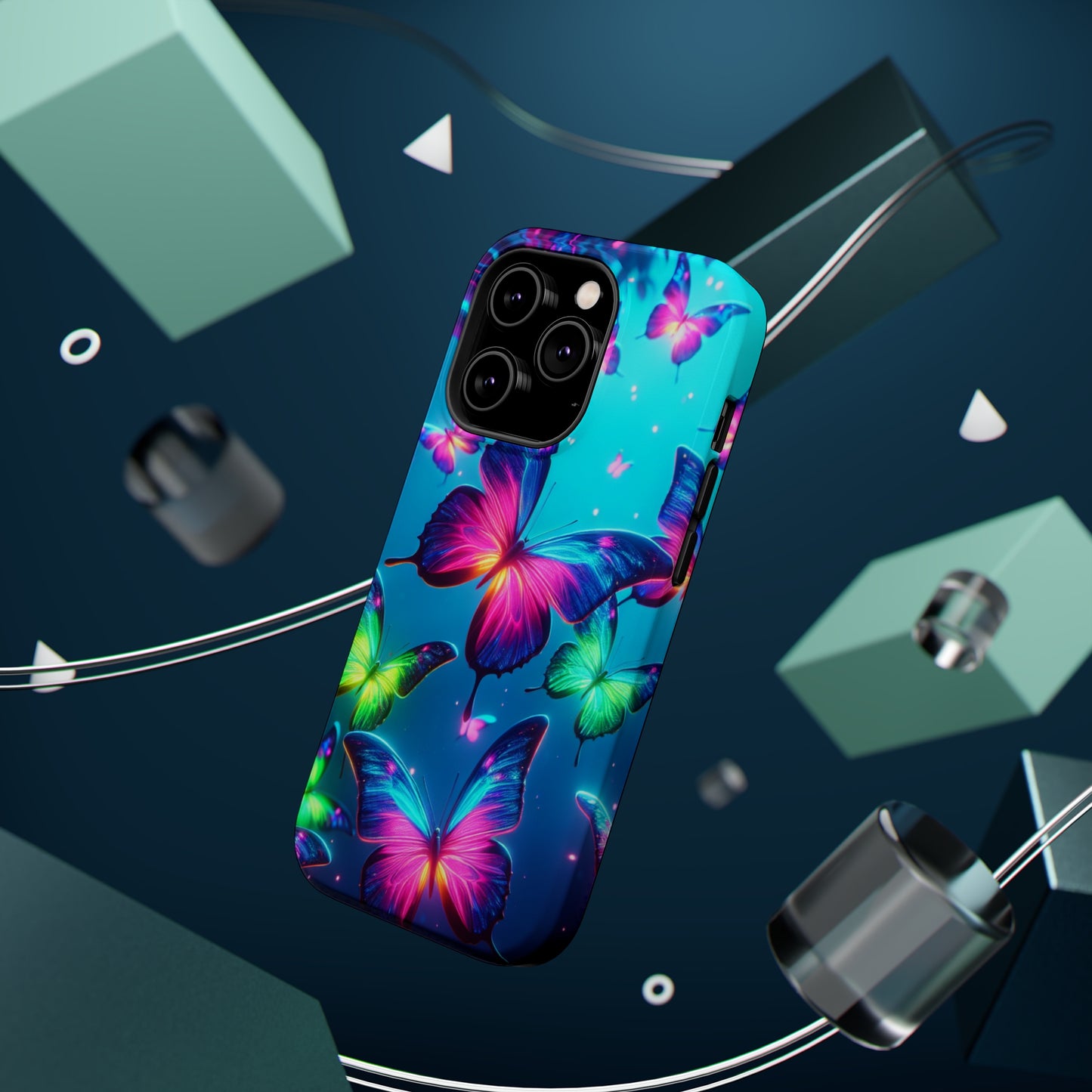 Vivid Glinting Neon Butterflies Neon Butterflies Premium Art Magsafe Magnet Tough IPhone 13 14 15 Pro Plus Max and Mini in Matte and Glossy Phone cases