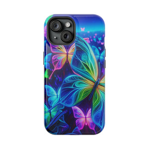 'Serene Spectacle of Neon Butterflies' Neon Butterflies Premium Art Magsafe Magnet Tough IPhone 13 14 15 Pro Plus Max and Mini in Matte and Glossy Phone cases